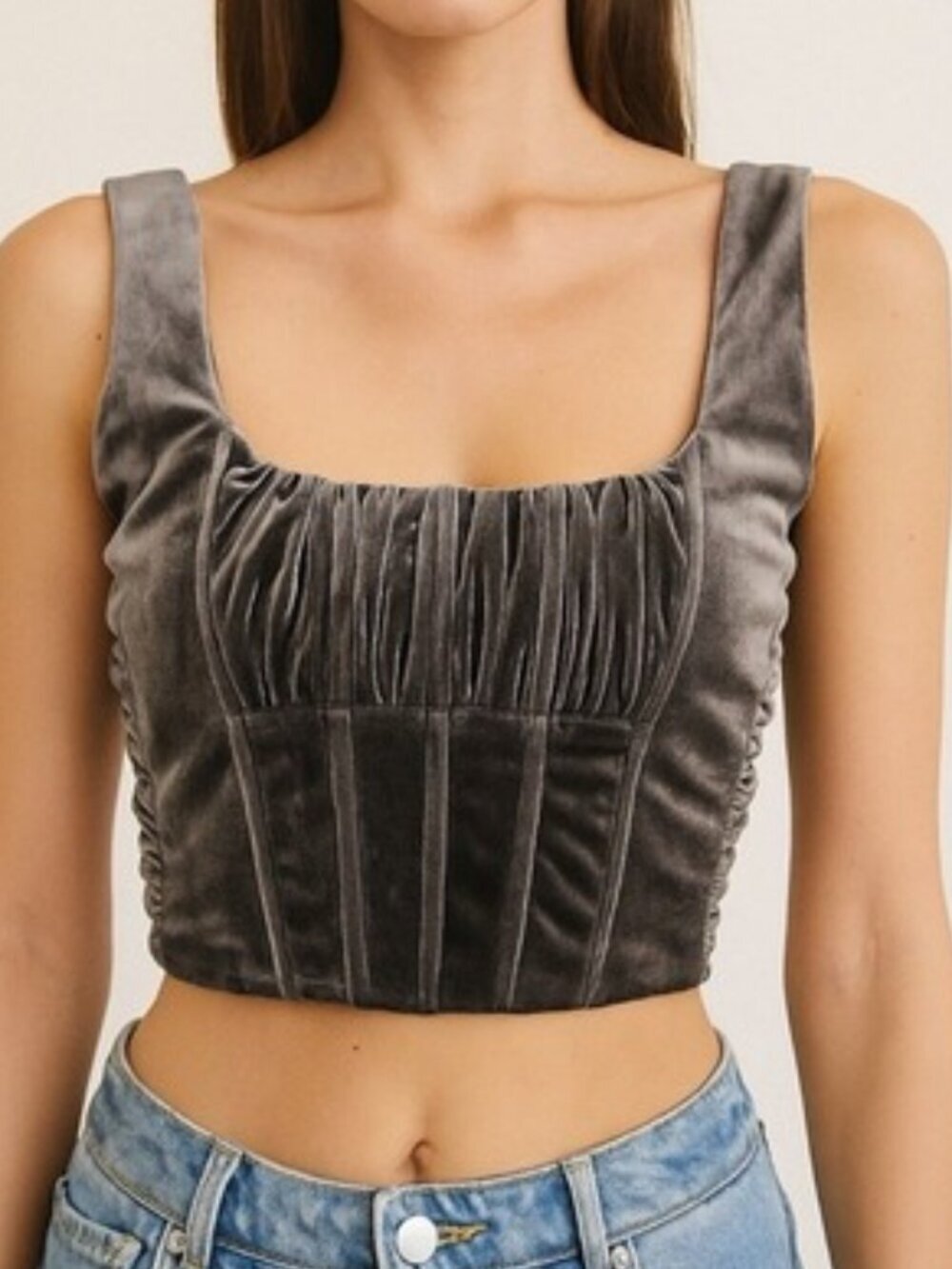 Zara grey velvet crop top Size S